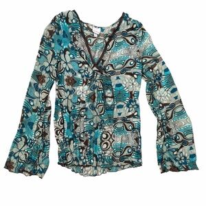 Xhilaration Y2K Boho Bell Sleeve Sheer Floral Top Medium